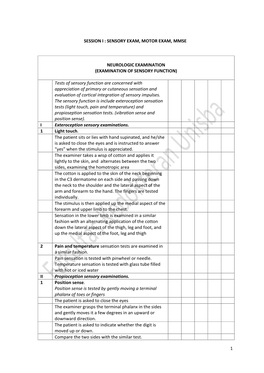 Examination of Sensory Function)