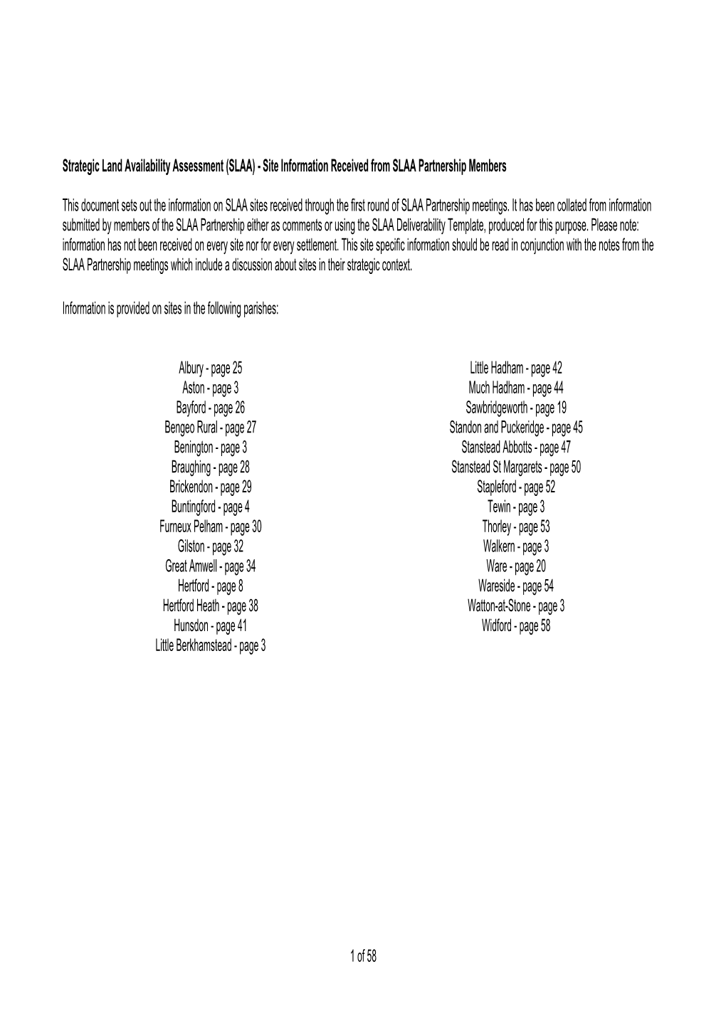 1 of 58 Strategic Land Availability Assessment (SLAA)