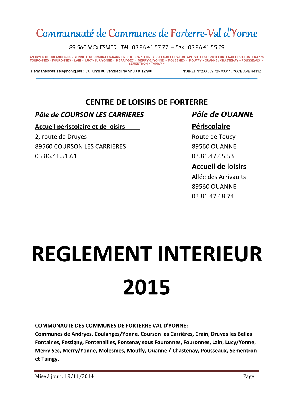 Reglement Interieur Clf 2015