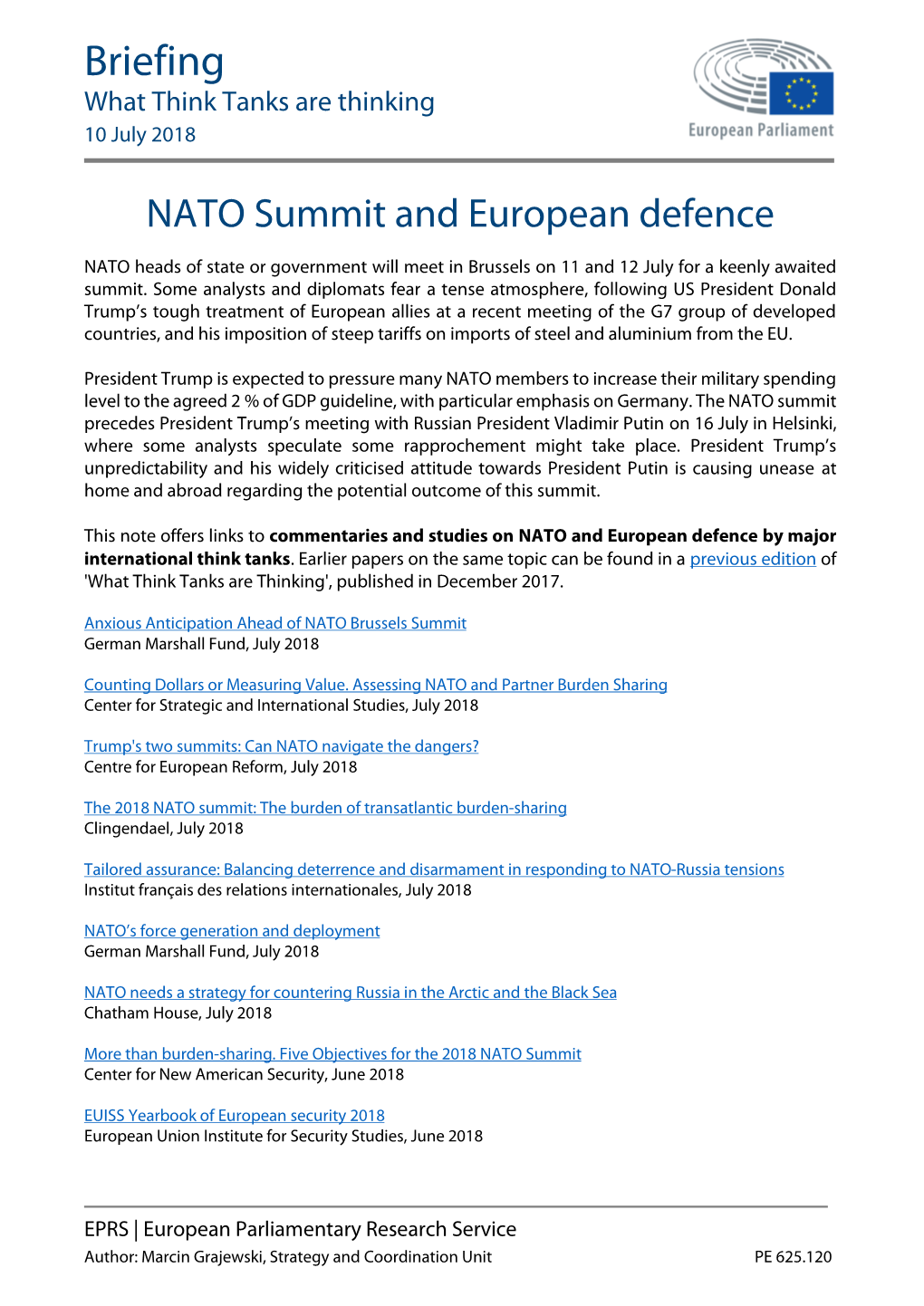 NATO Summit and European Defence