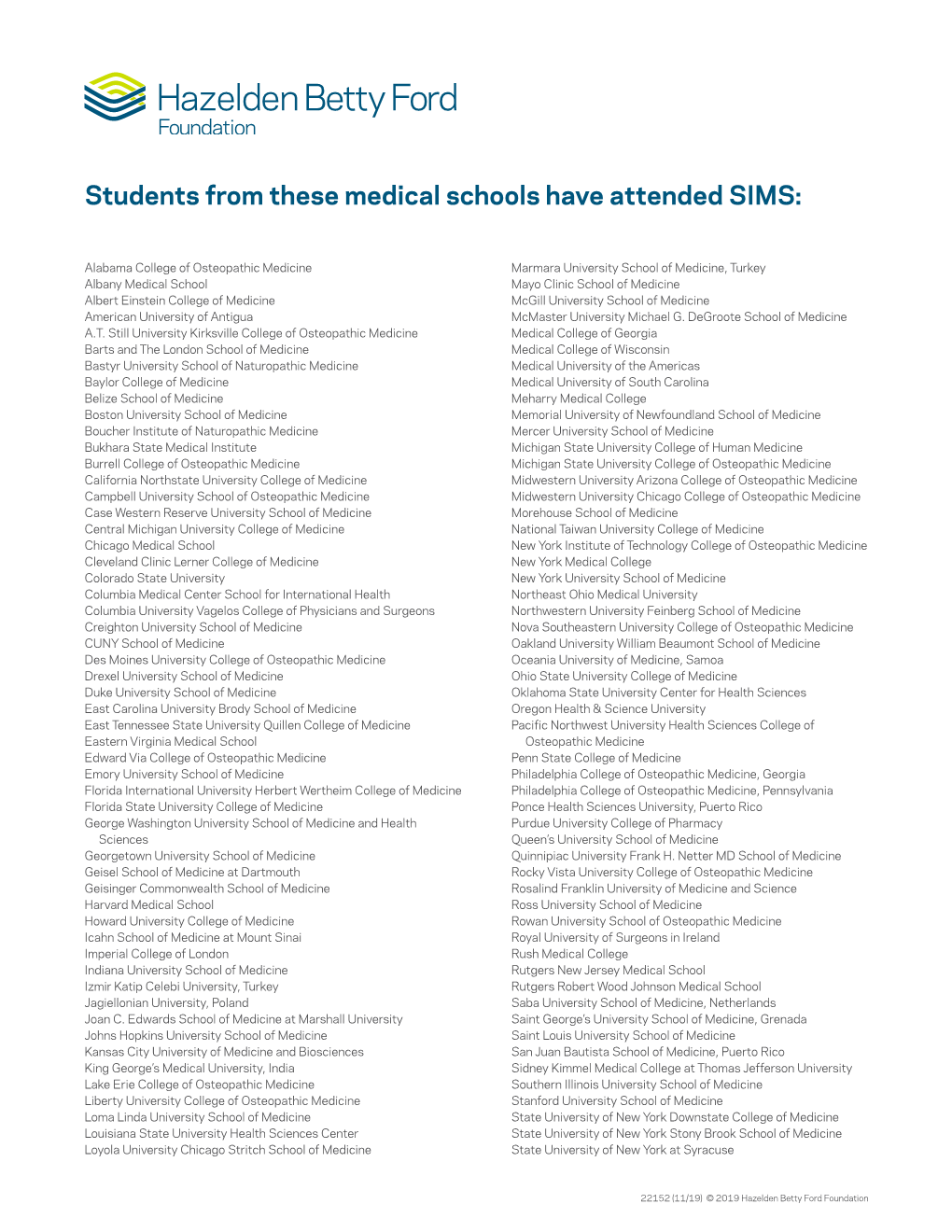 Students from These Medical Schools Have Attended SIMS