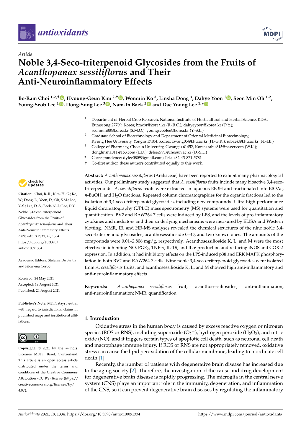 Noble 3,4-Seco-Triterpenoid Glycosides from the Fruits of Acanthopanax Sessiliflorus and Their Anti-Neuroinflammatory Effects