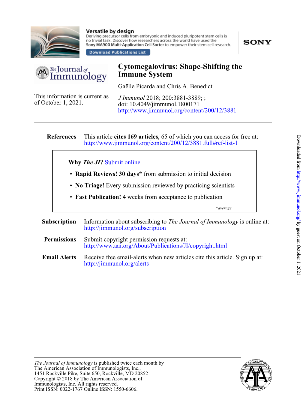 Cytomegalovirus: Shape-Shifting the Immune System Gaëlle Picarda and Chris A