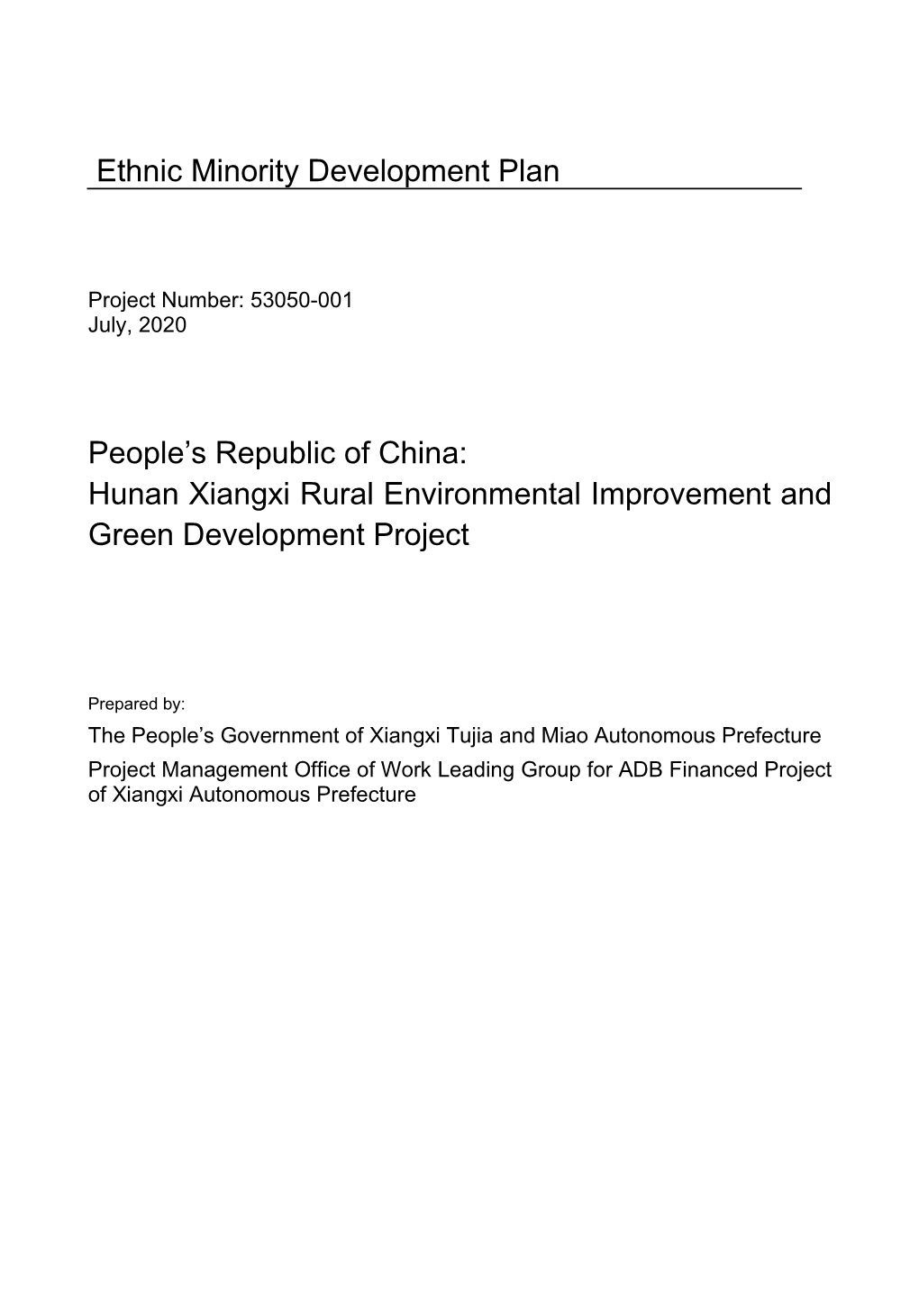 Ethnic Minority Development Plan People's Republic of China: Hunan