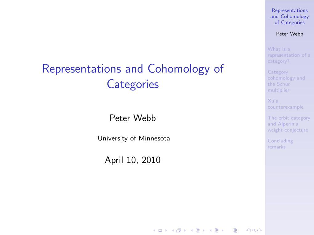 Representations and Cohomology of Categories