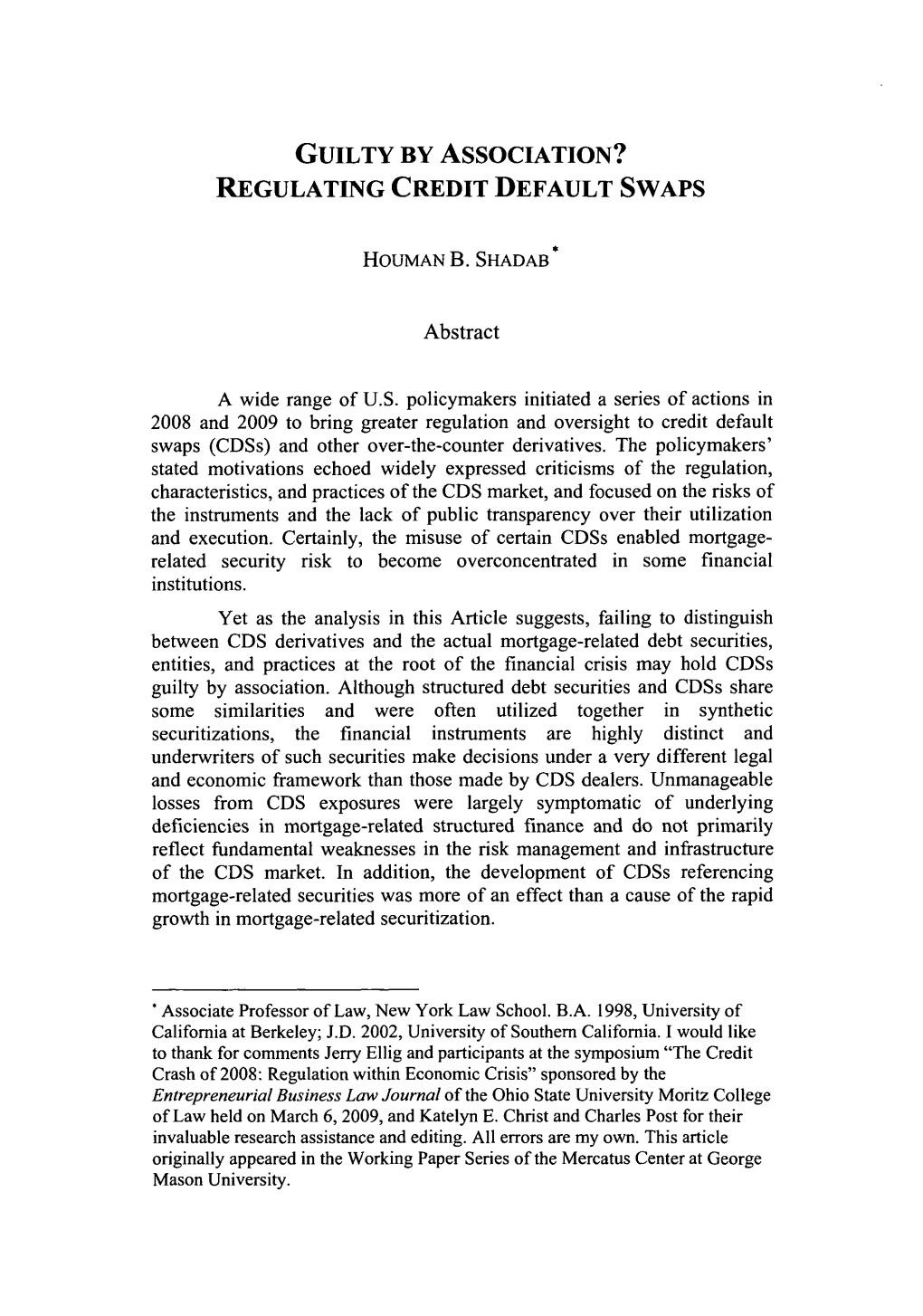 Guilty by Association? Regulating Credit Default Swaps