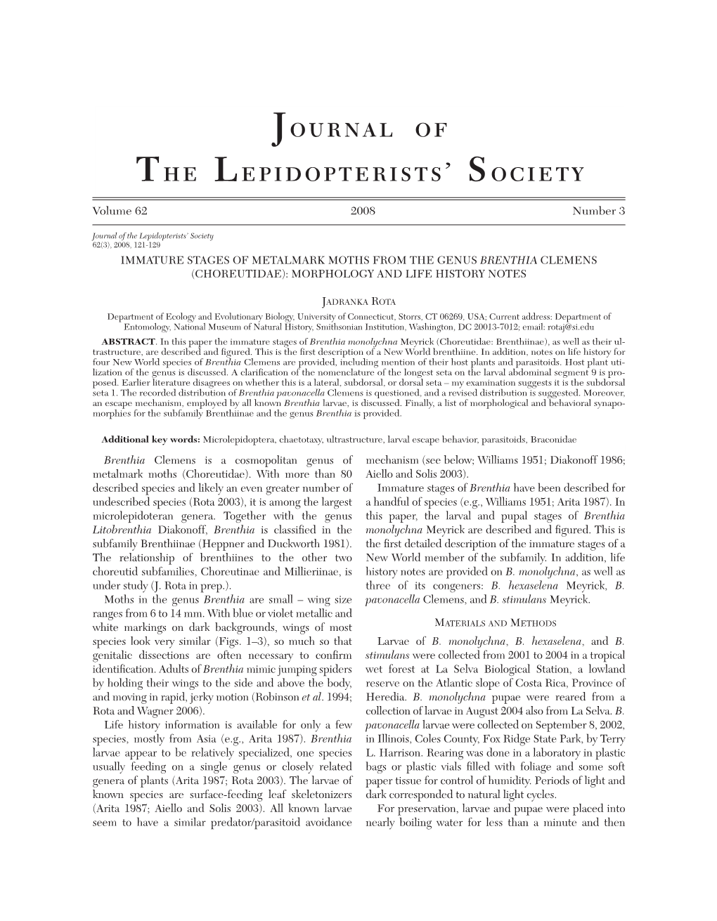 Journal of the Lepidopterists' Society