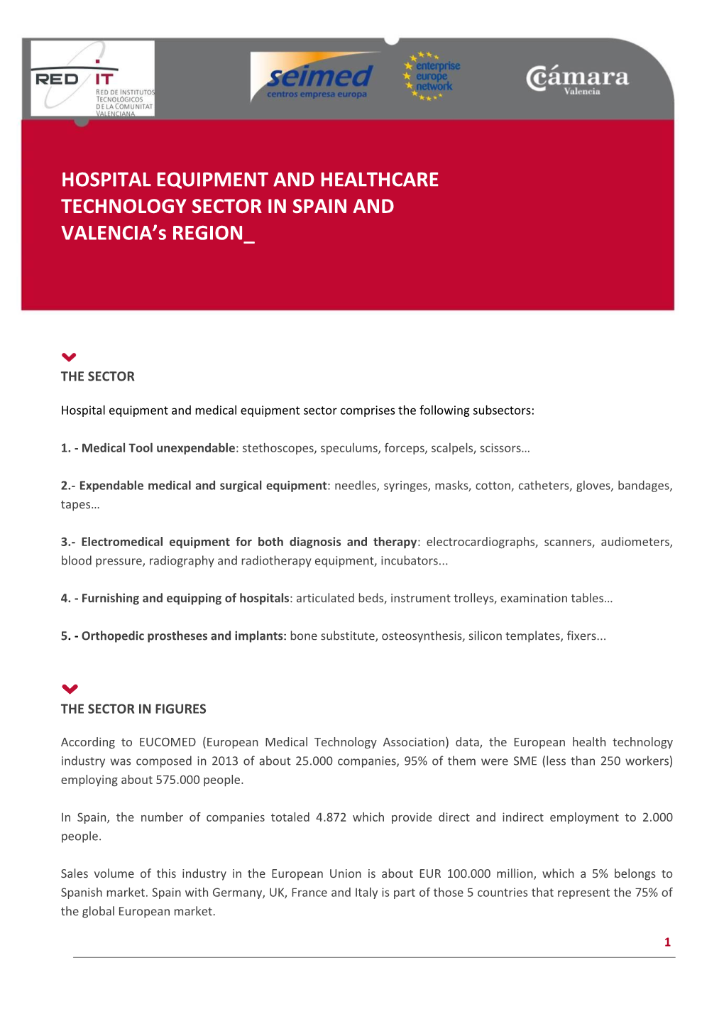 HOSPITAL EQUIPMENT and HEALTHCARE TECHNOLOGY SECTOR in SPAIN and VALENCIA’S REGION