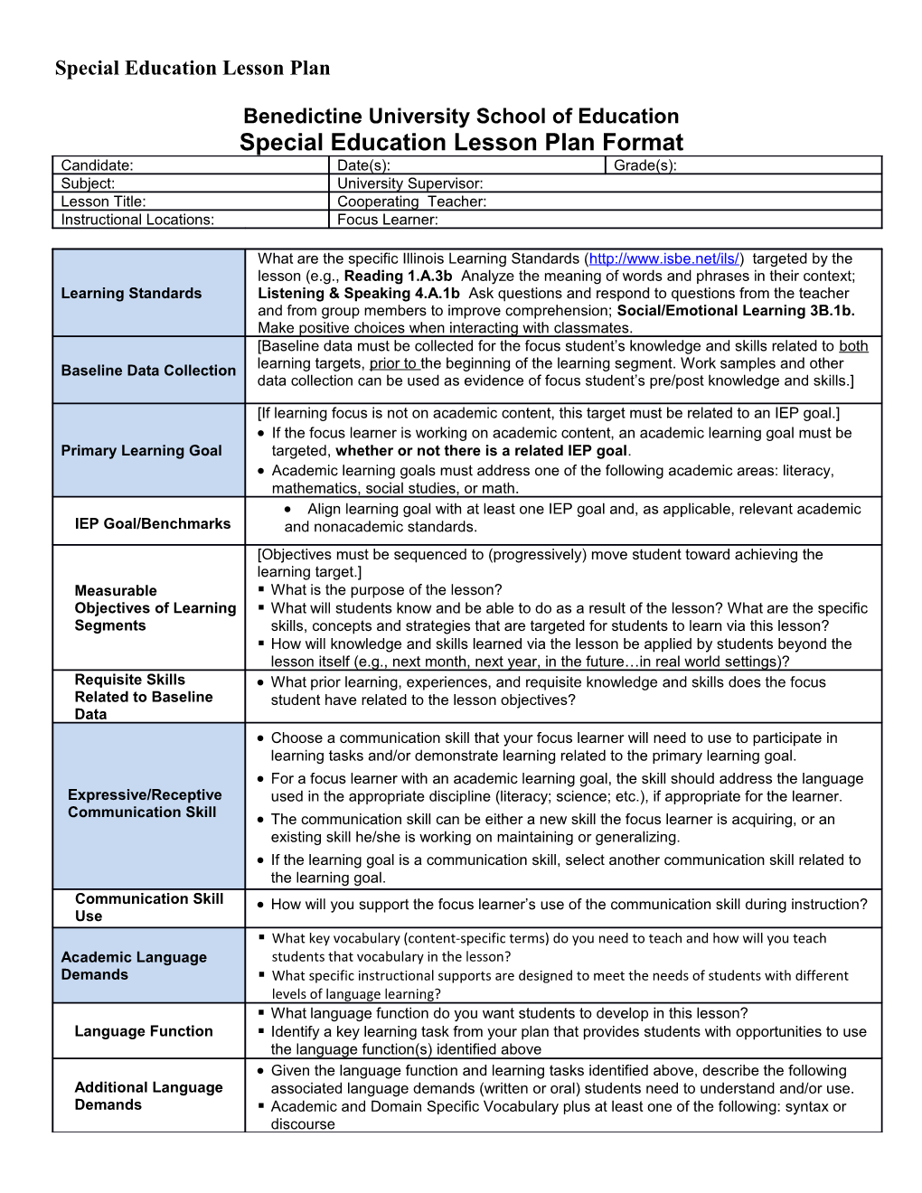 Special Education Lesson Plan