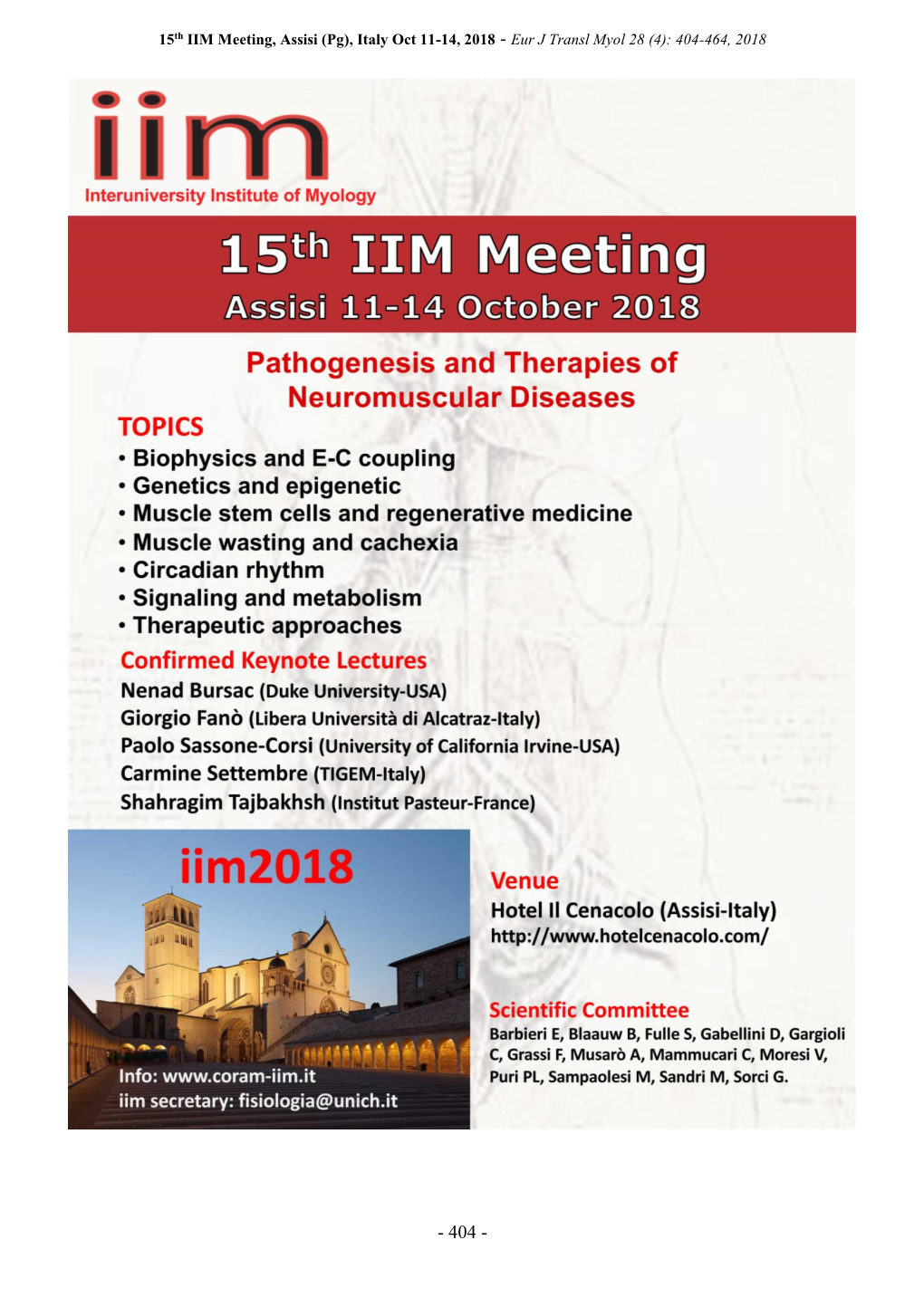 15Th IIM Meeting, Assisi (Pg), Italy Oct 11-14, 2018 - Eur J Transl Myol 28 (4): 404-464, 2018