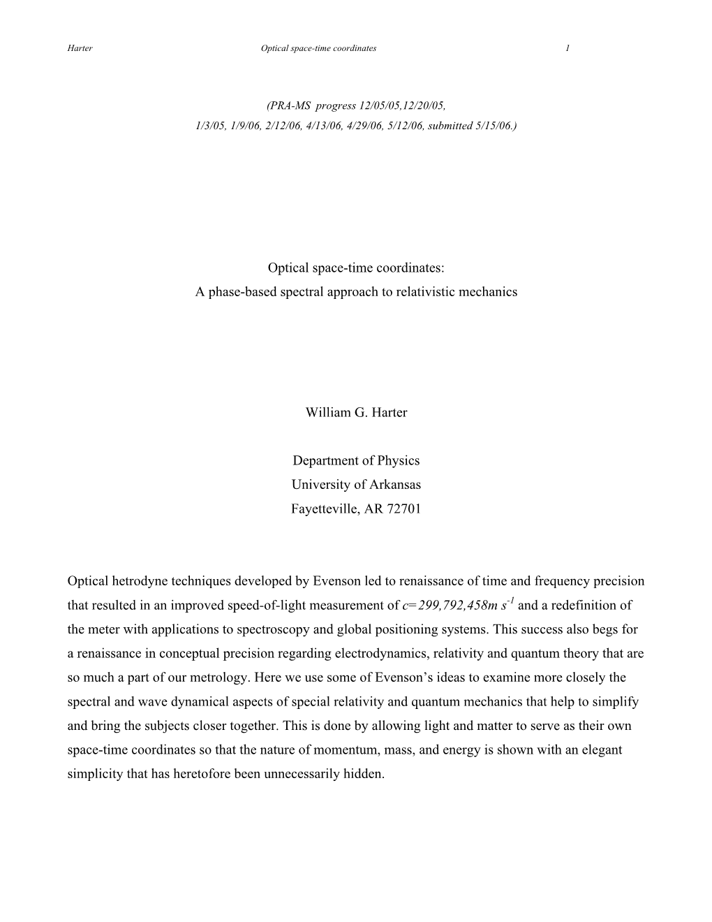 Optical Space-Time Coordinates: a Phase-Based Spectral Approach to Relativistic Mechanics