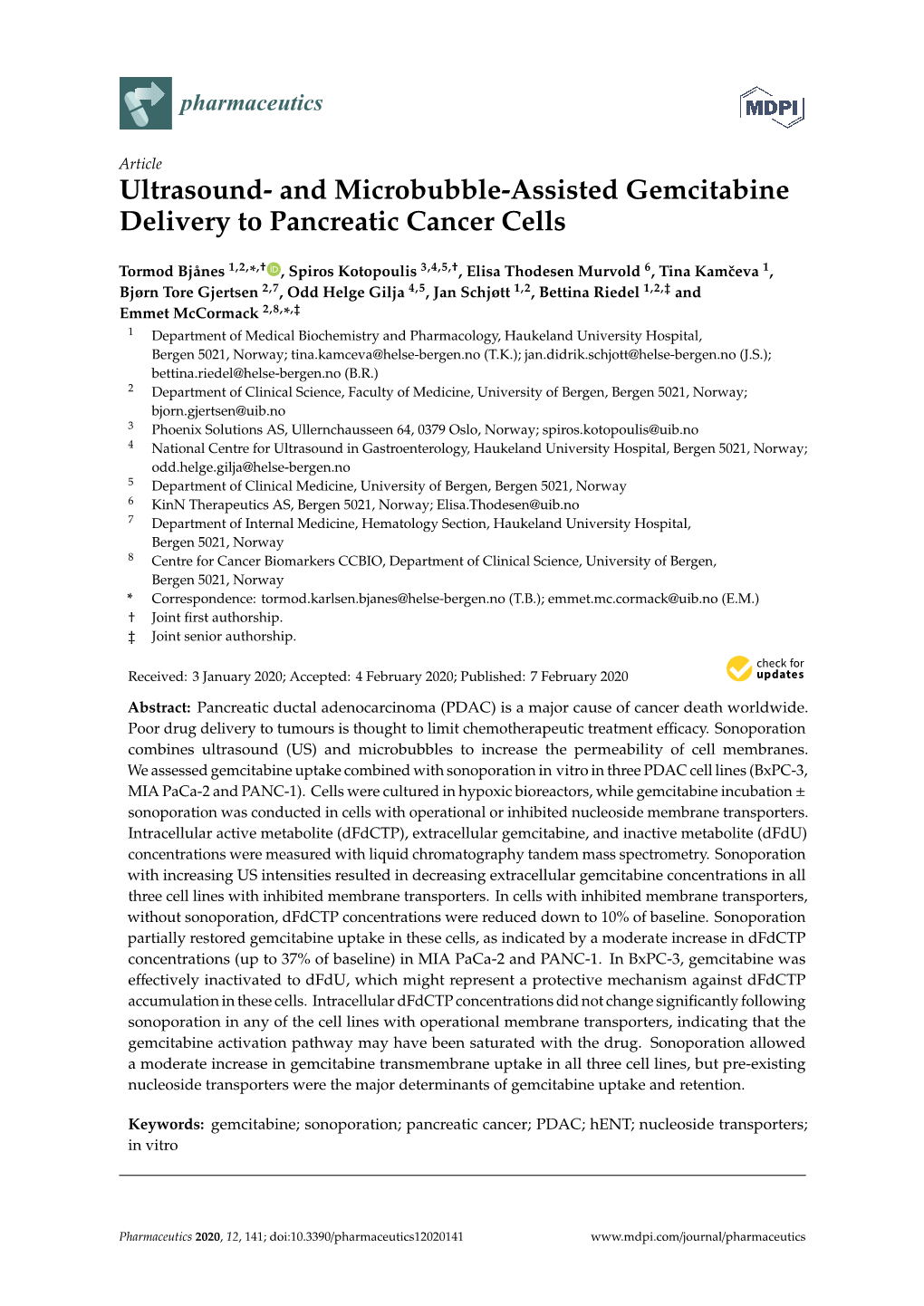 And Microbubble-Assisted Gemcitabine Delivery to Pancreatic Cancer Cells