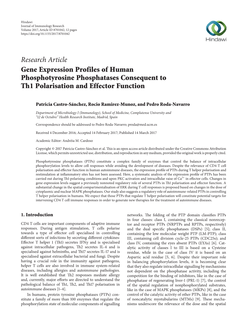 Research Article Gene Expression Profiles of Human Phosphotyrosine Phosphatases Consequent to Th1 Polarisation and Effector Function