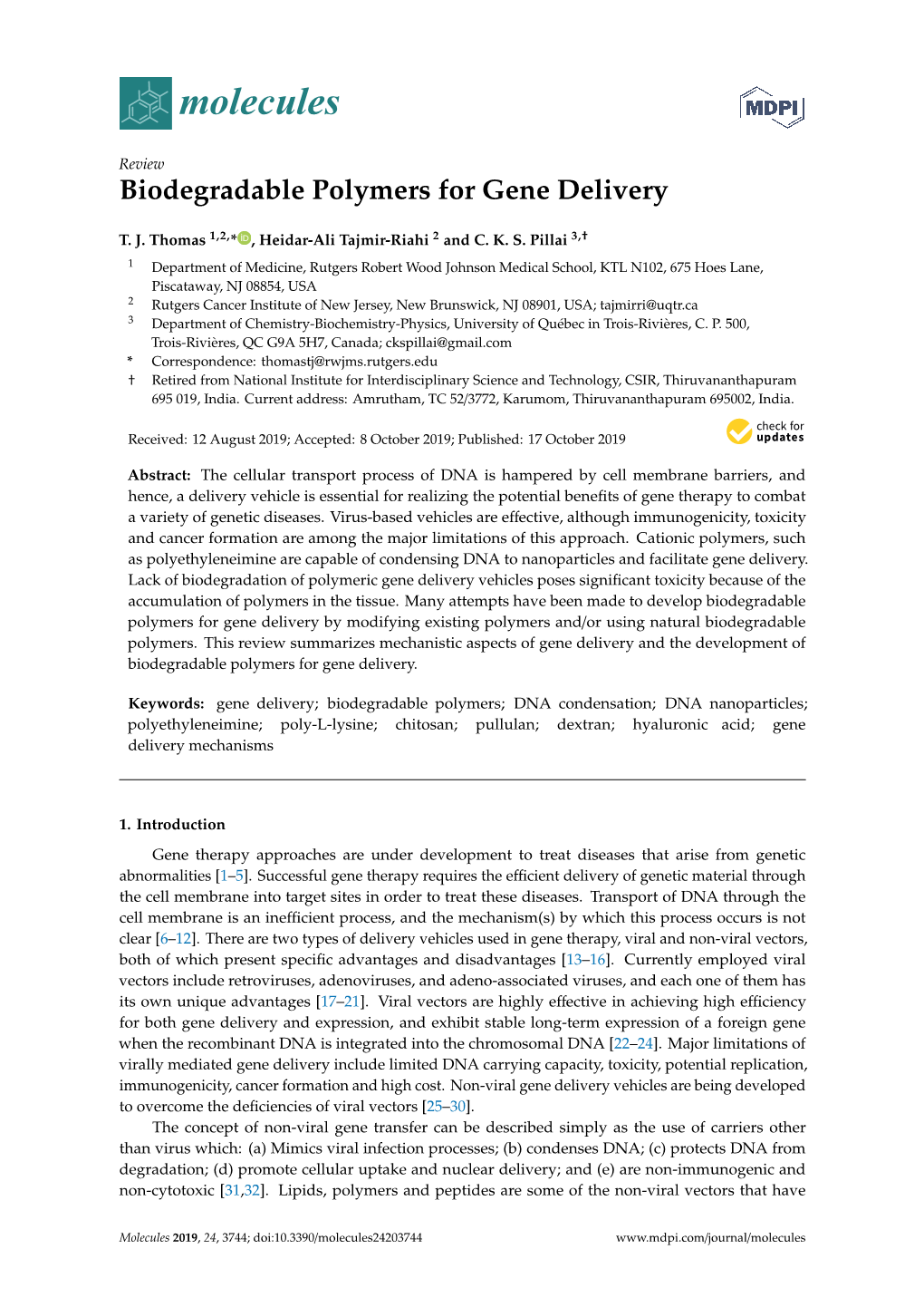 Biodegradable Polymers for Gene Delivery