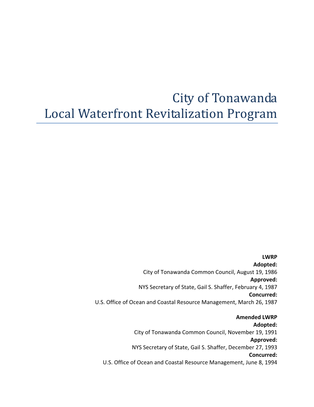 City of Tonawanda LWRP Into the NYS Emp As a Routine Program Implementation Change
