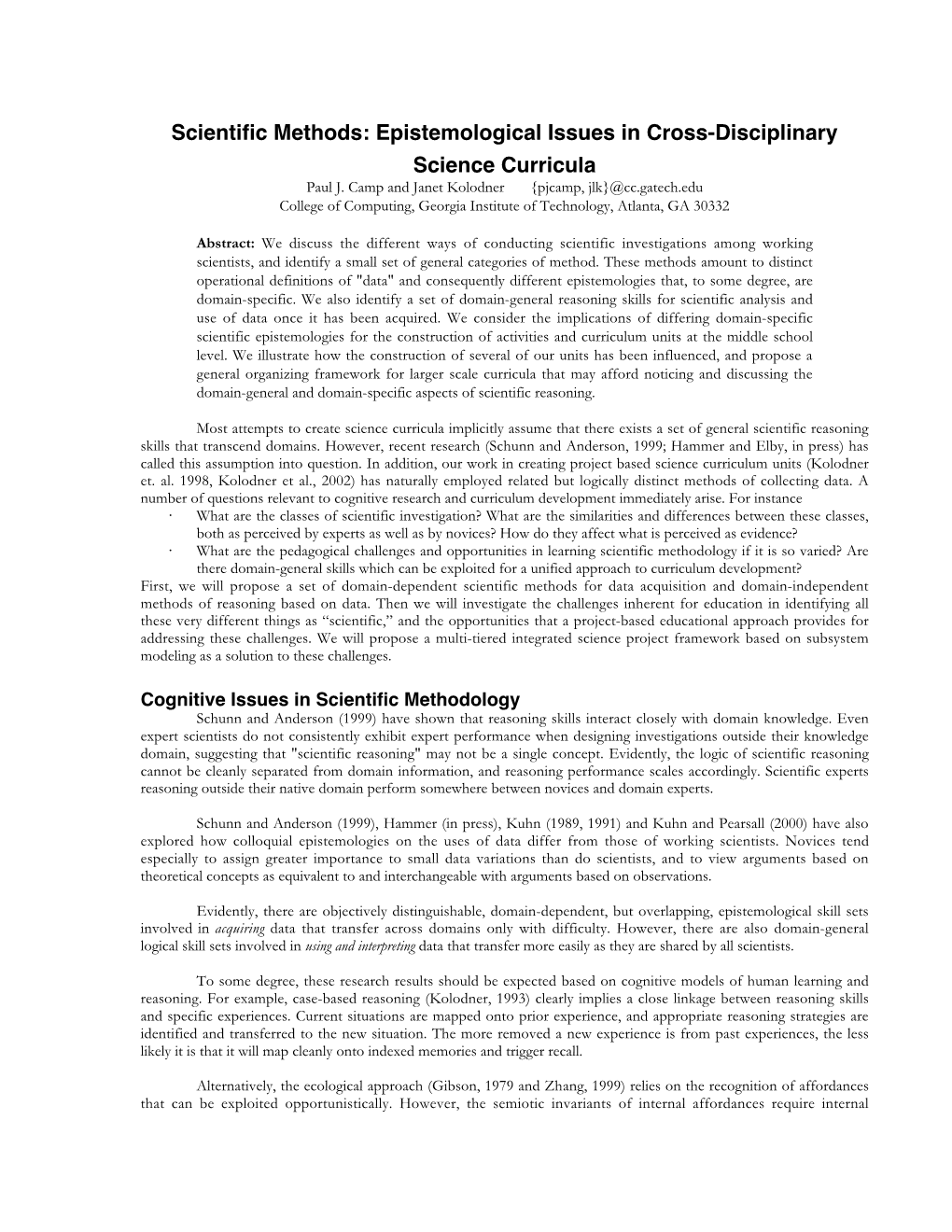 Scientific Methods: Epistemological Issues in Cross-Disciplinary Science Curricula Paul J