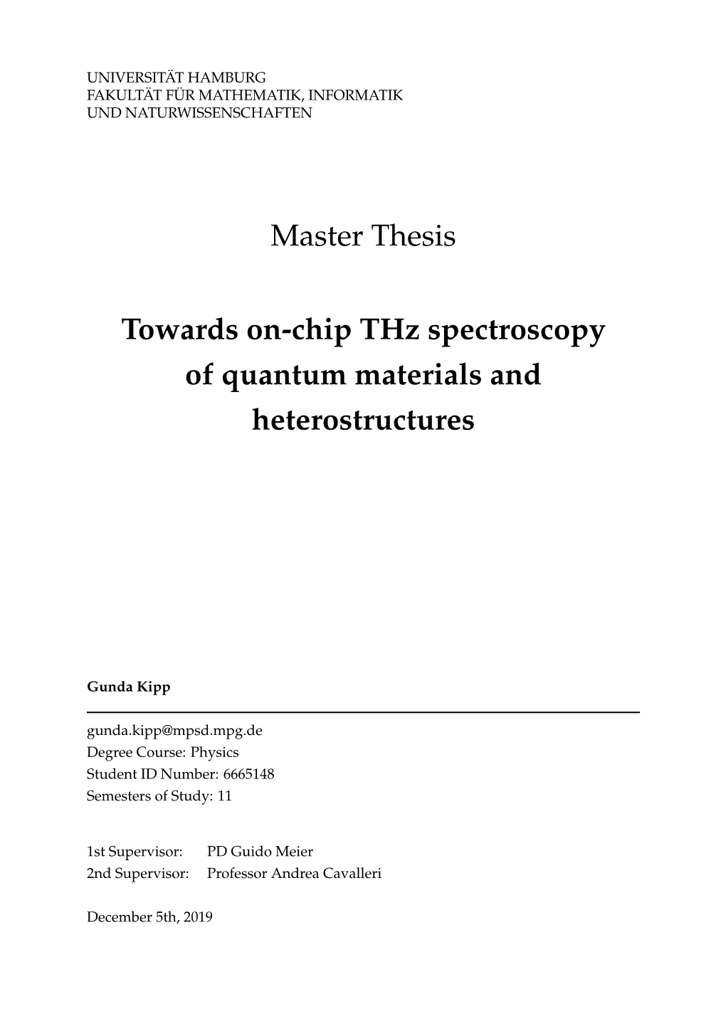 Master Thesis Towards On-Chip Thz Spectroscopy of Quantum Materials