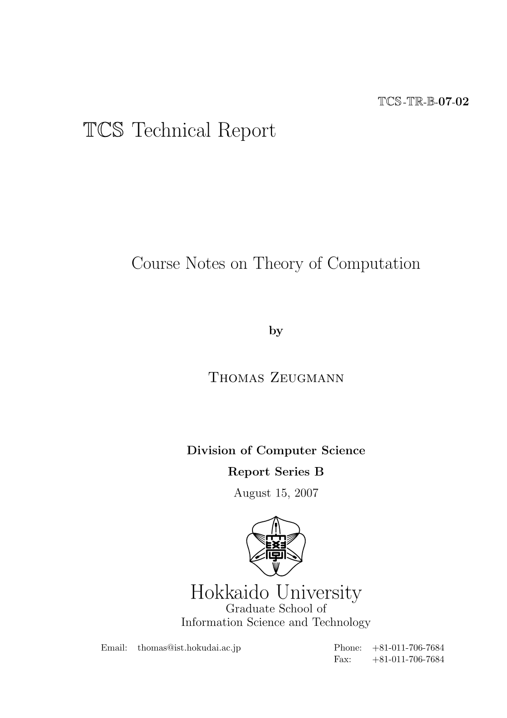 Course Notes on Theory of Computation
