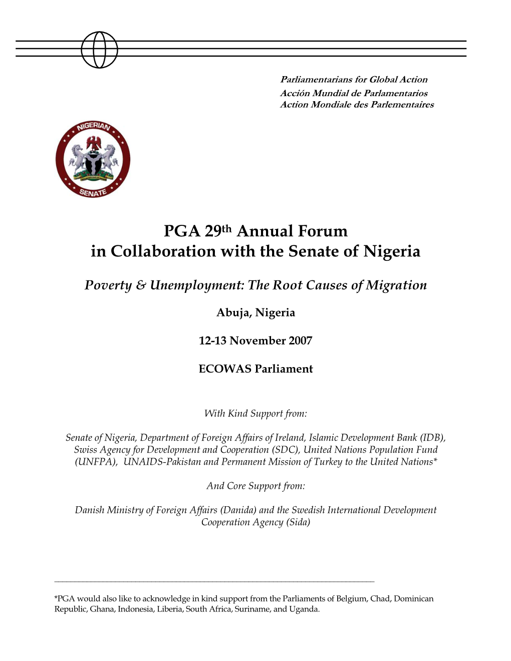 PGA 29Th Annual Forum in Collaboration with the Senate of Nigeria