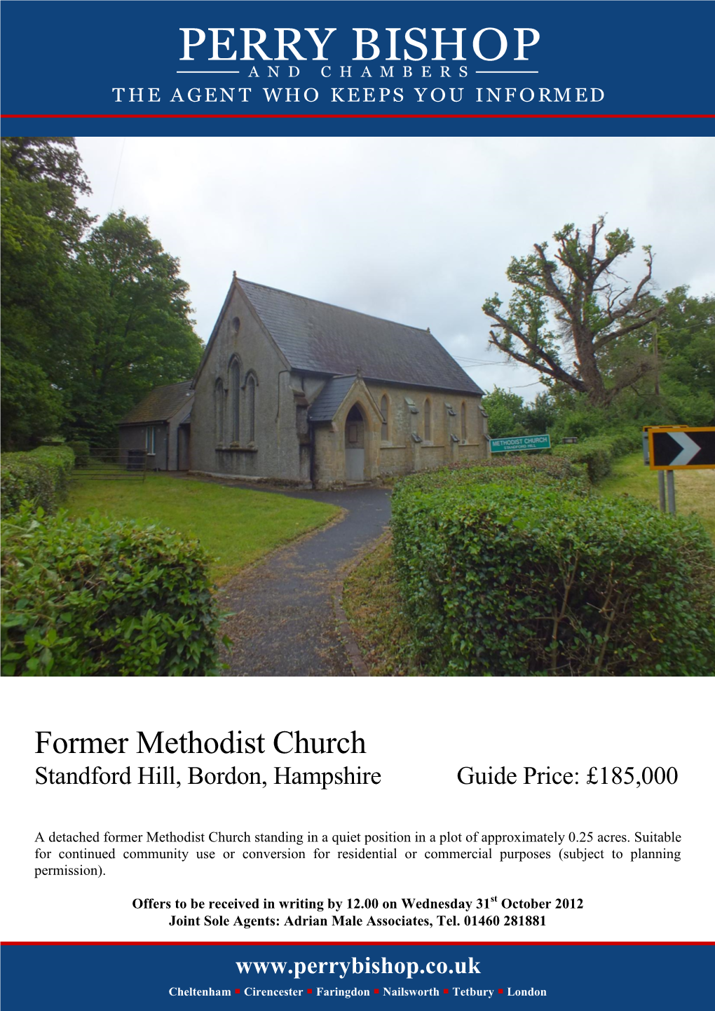 Former Methodist Church Standford Hill, Bordon, Hampshire Guide Price: £185,000