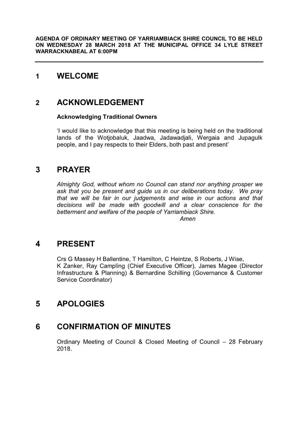 Agenda of the Council Meeting of the Yarriambiack