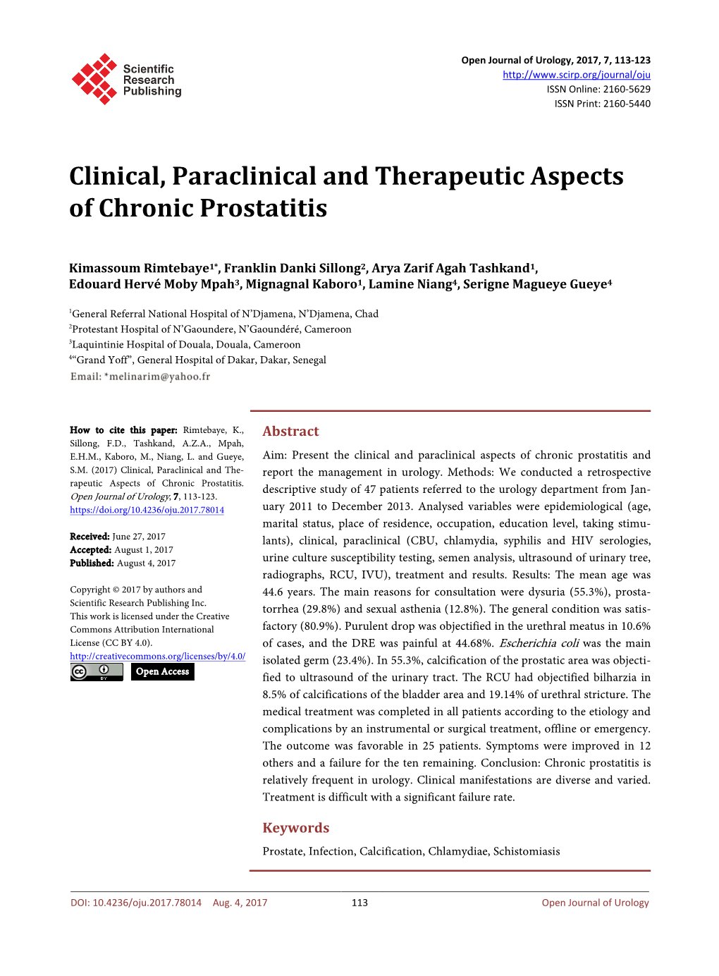 Clinical, Paraclinical and Therapeutic Aspects of Chronic Prostatitis