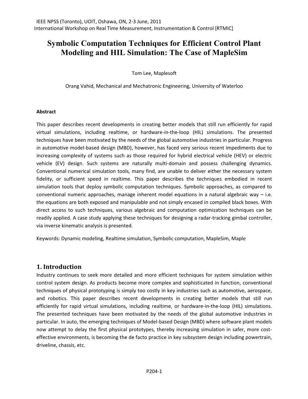 Symbolic Computation Techniques for Efficient Control Plant Modeling and HIL Simulation: the Case of Maplesim