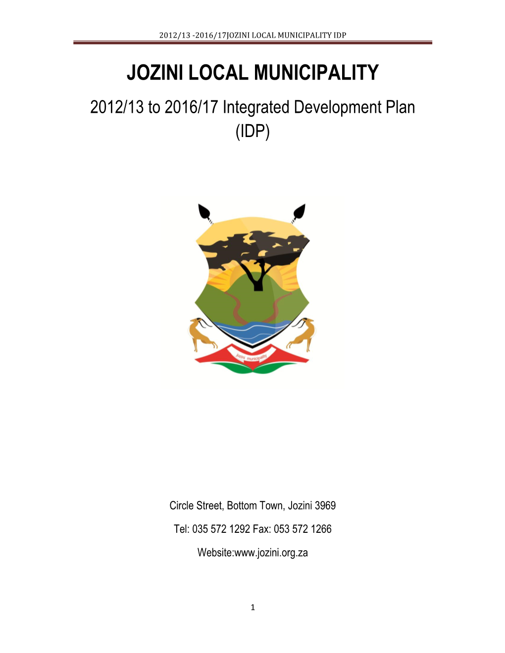 Jozini Local Municipality Draft Idp 2012/13