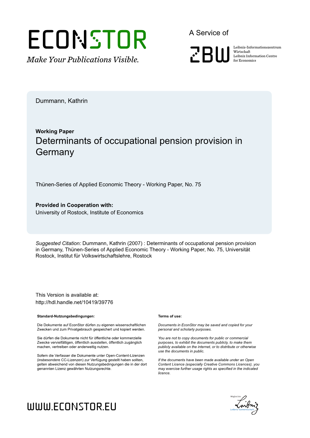 Determinants of Occupational Pension Provision in Germany