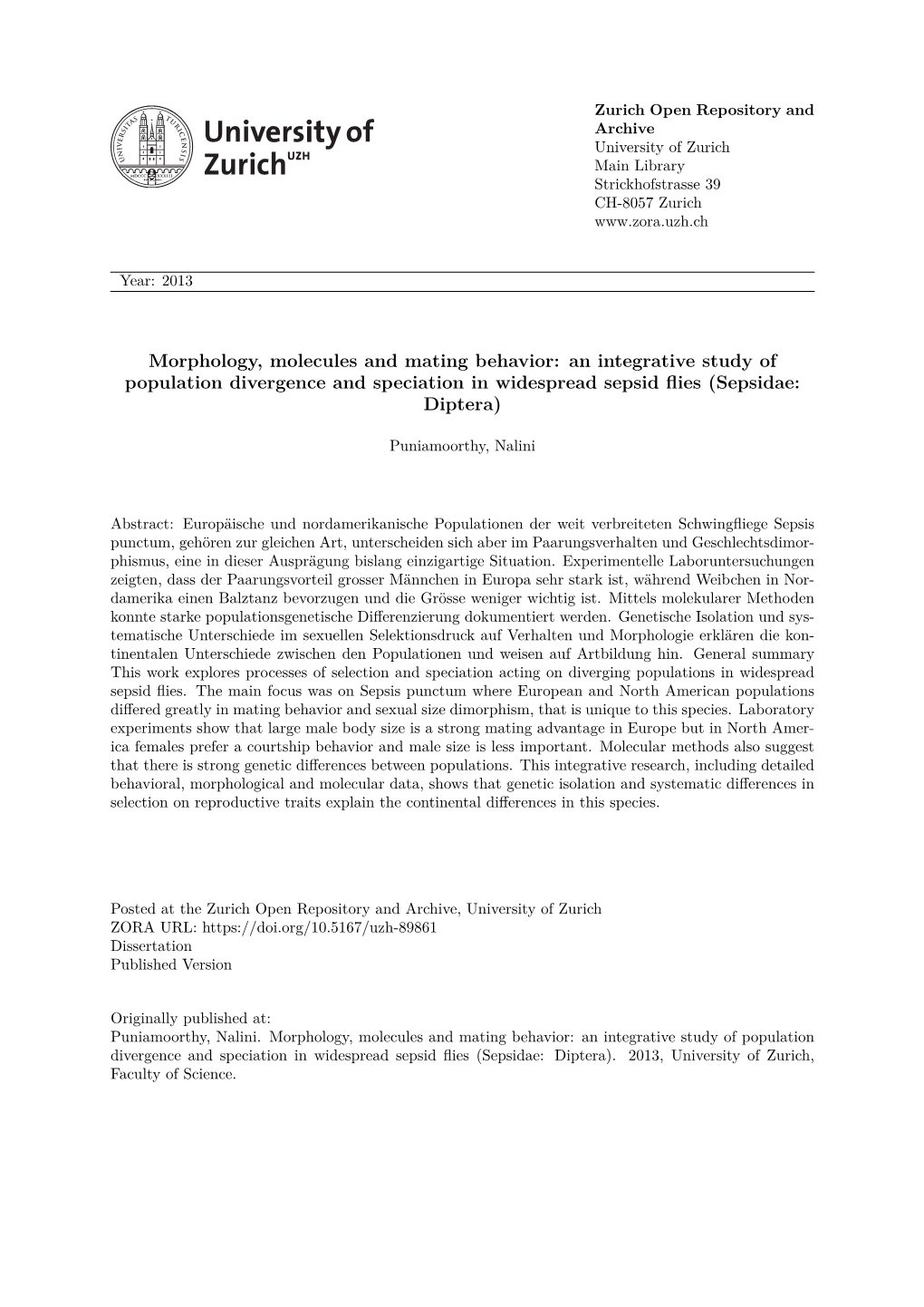 Morphology, Molecules and Mating Behavior: an Integrative Study of Population Divergence and Speciation in Widespread Sepsid Flies (Sepsidae: Diptera)