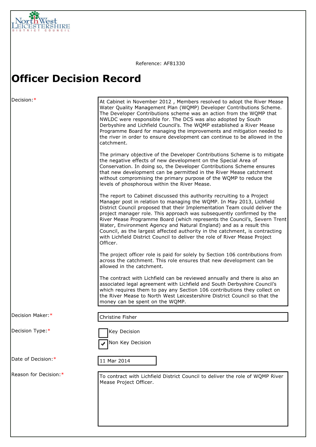 Officer Decision Record