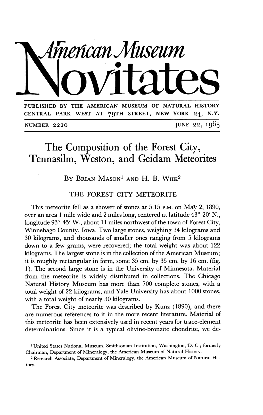 K/1Iieiican Gmuseum Loitates PUBLISHED by the AMERICAN MUSEUM of NATURAL HISTORY CENTRAL PARK WEST at 79TH STREET, NEW YORK 24, N.Y