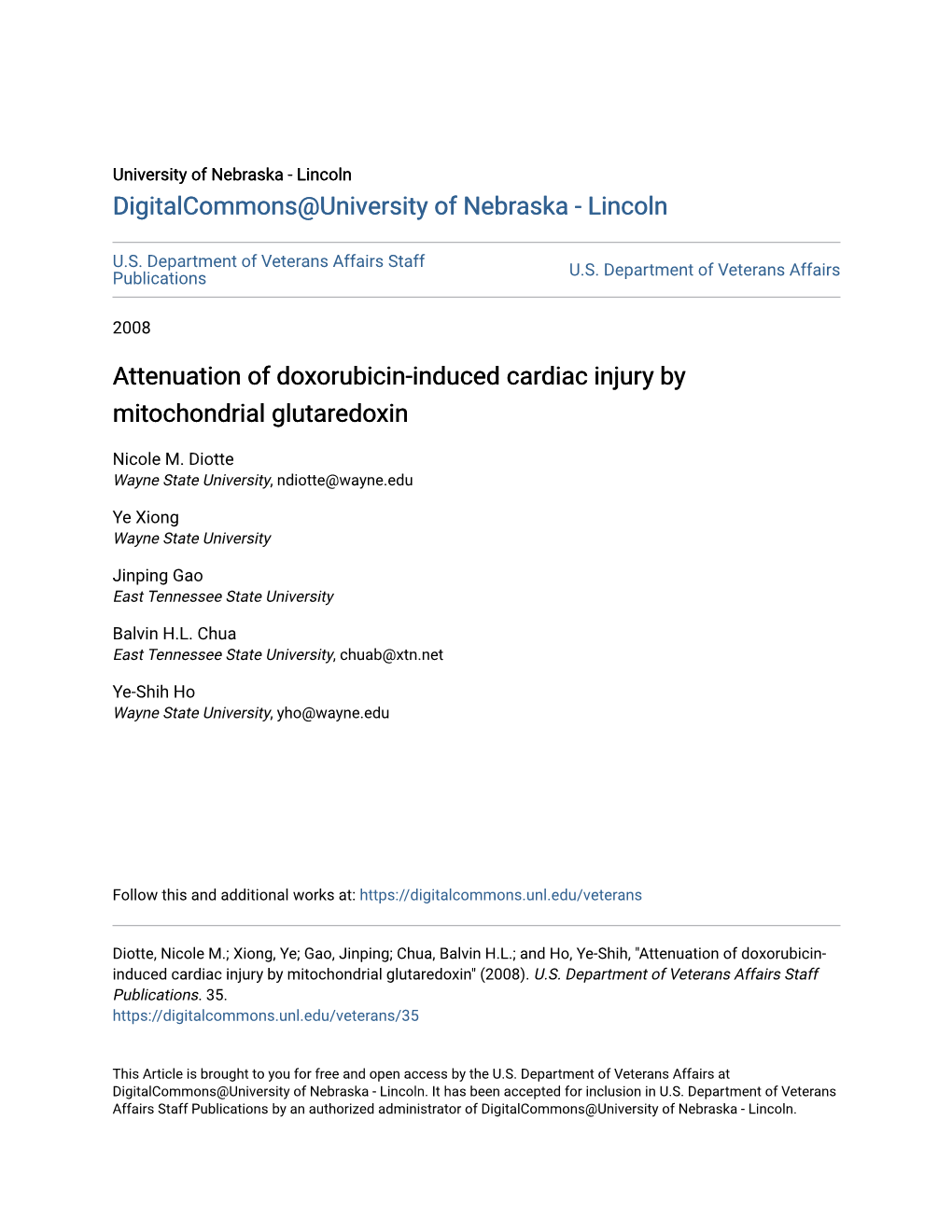 Attenuation of Doxorubicin-Induced Cardiac Injury by Mitochondrial Glutaredoxin