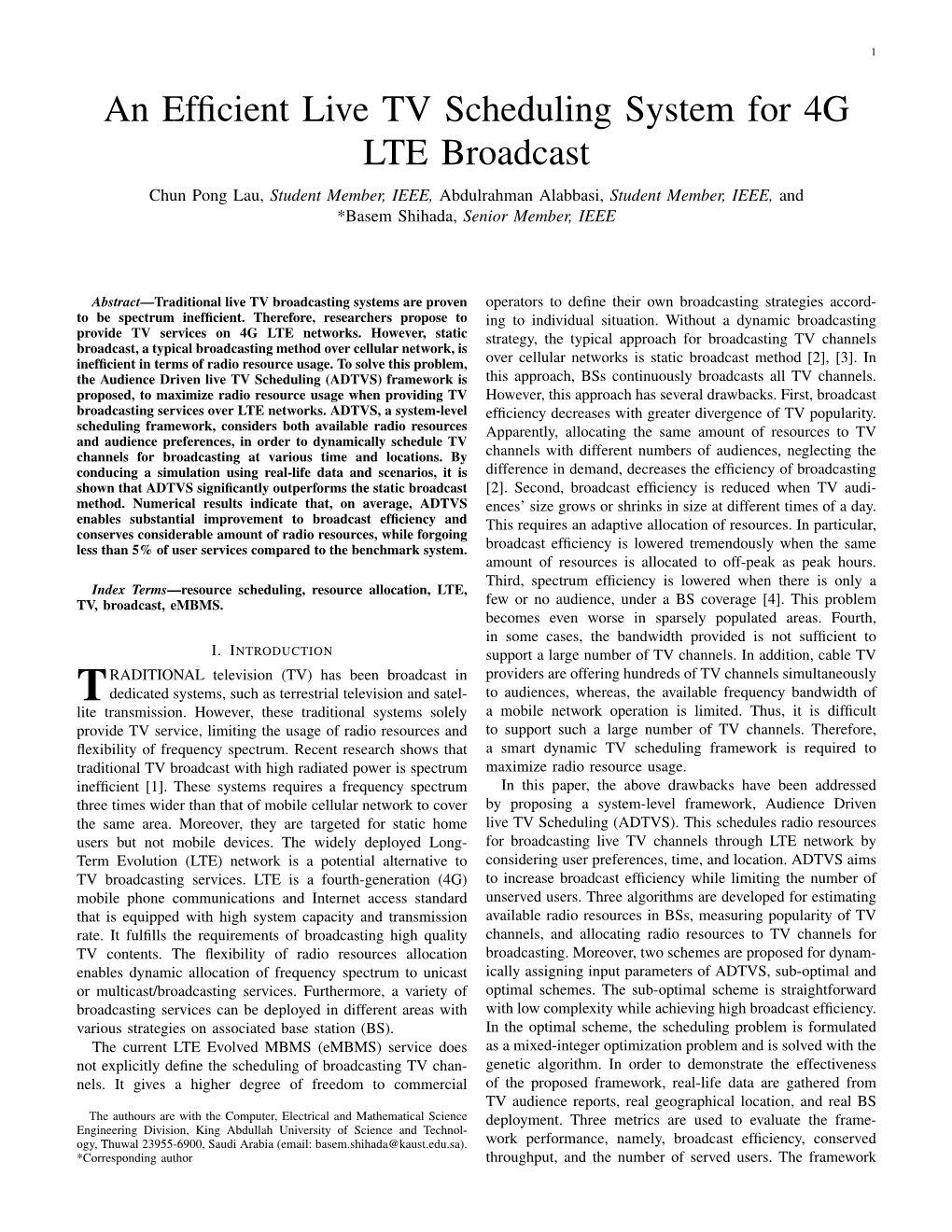 An Efficient Live TV Scheduling System for 4G LTE