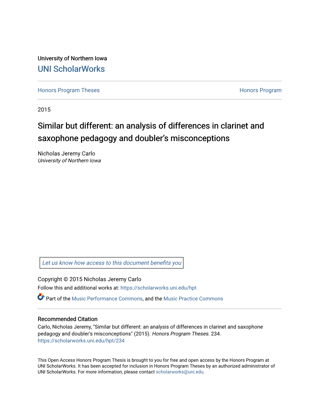 An Analysis of Differences in Clarinet and Saxophone Pedagogy and Doubler’S Misconceptions