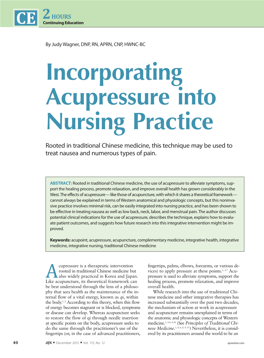 Incorporating Acupressure Into Nursing Practice