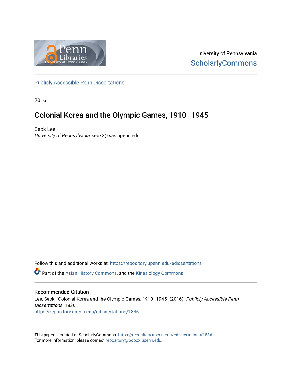 Colonial Korea and the Olympic Games, 1910–1945