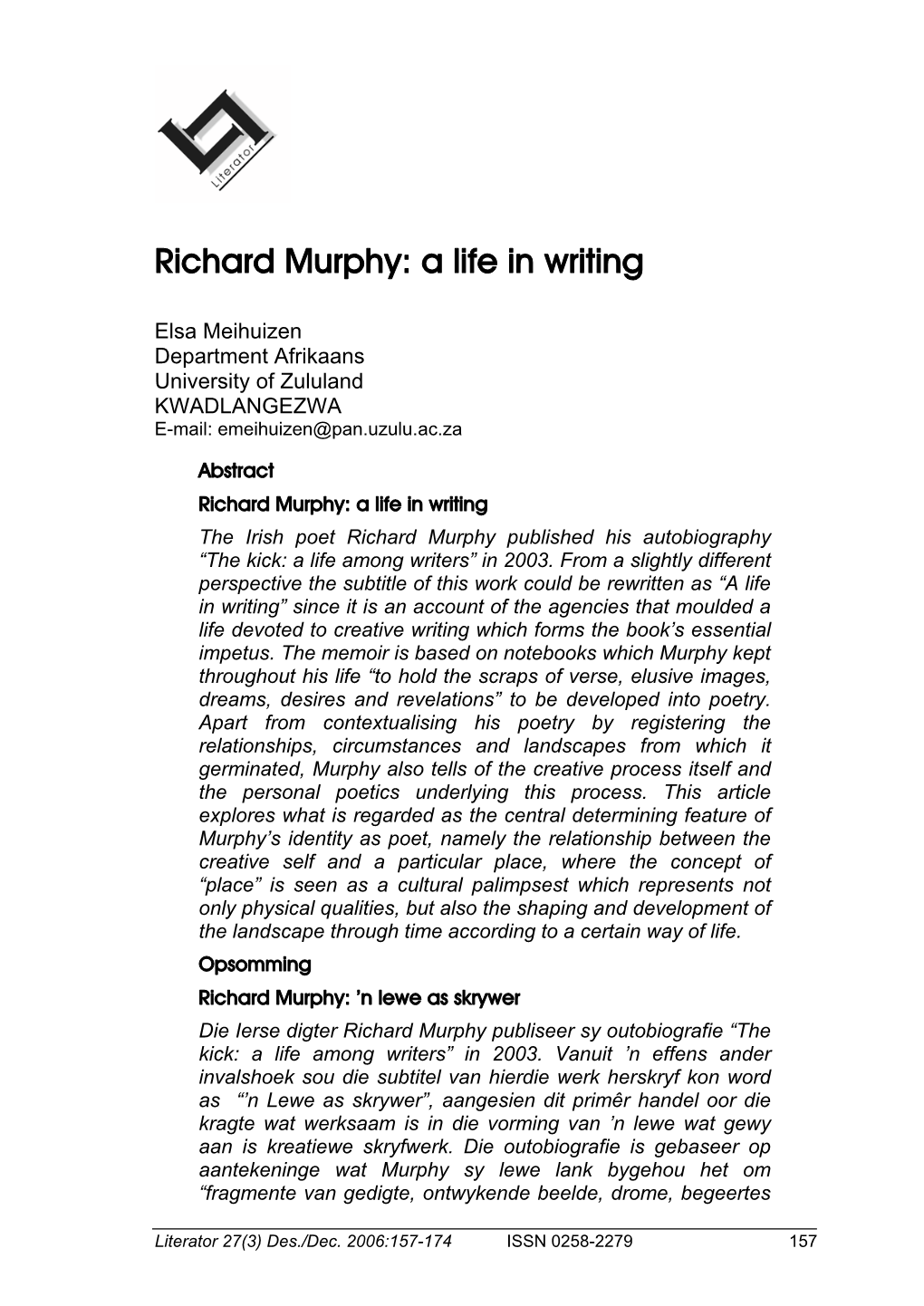 Richard Murphy: a Life in Writing