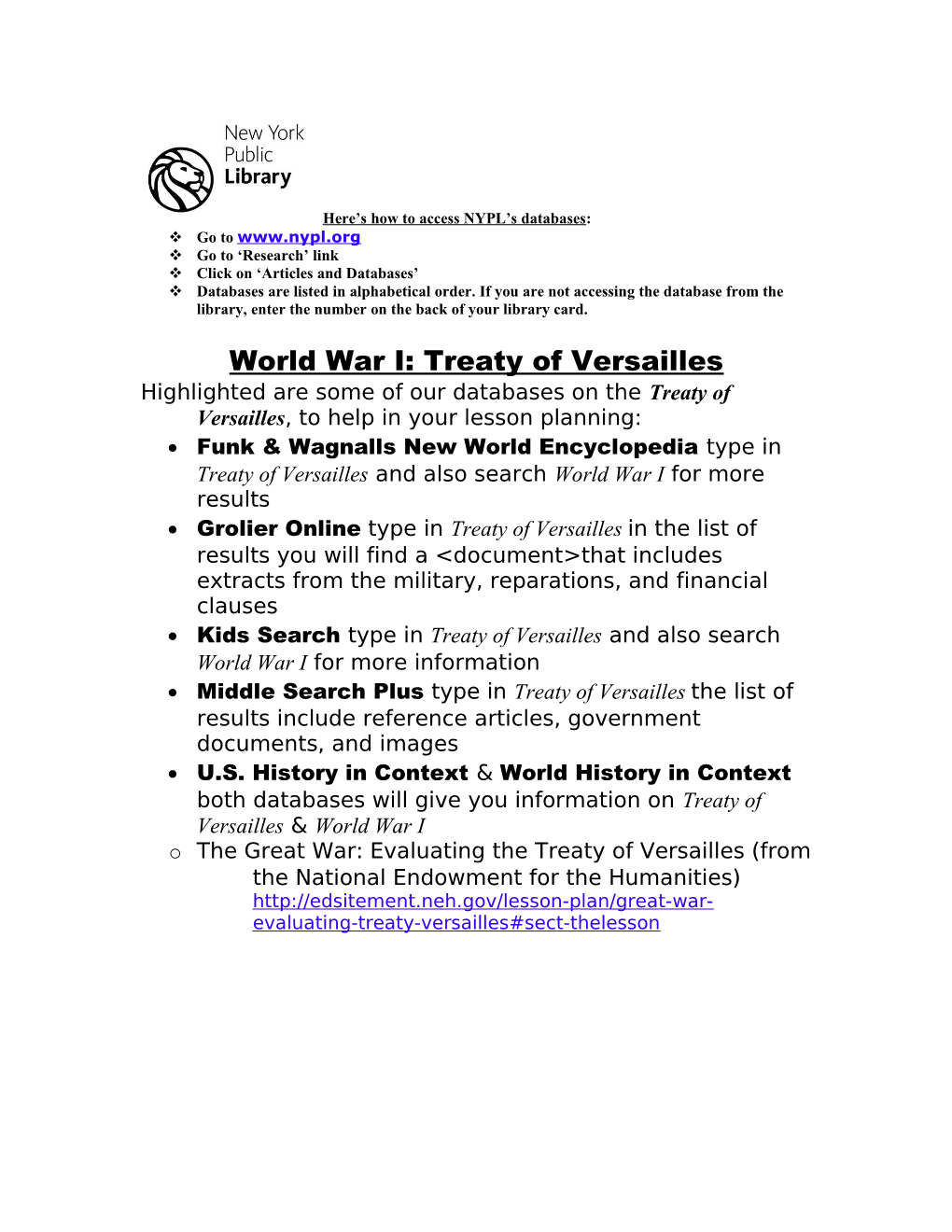 World War I: Treaty of Versailles