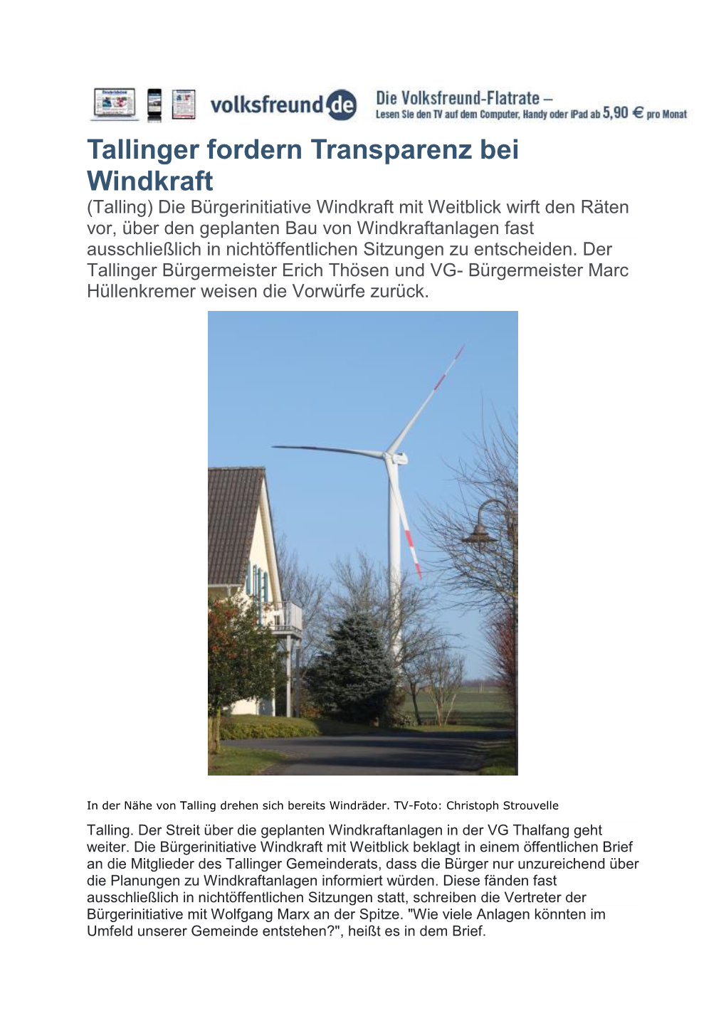 Tallinger Fordern Transparenz Bei Windkraft