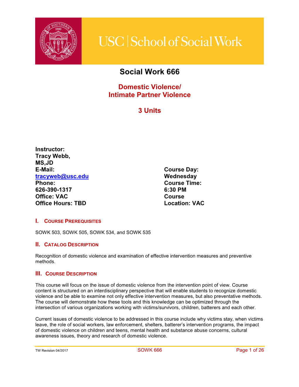 School of Social Work Syllabus Template Guide