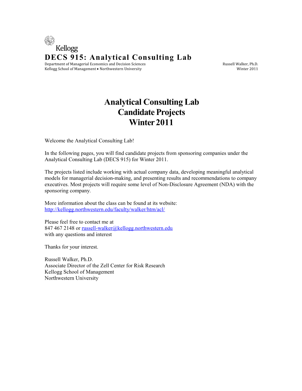 DECS 915: Analytical Consulting Lab