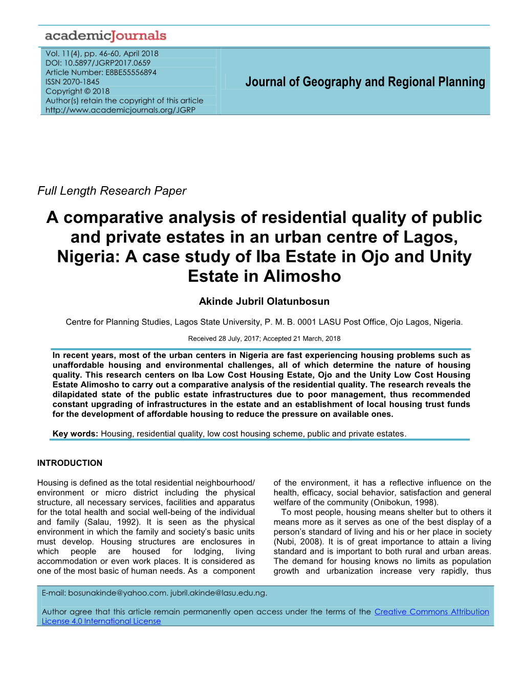 A Comparative Analysis of Residential Quality Of