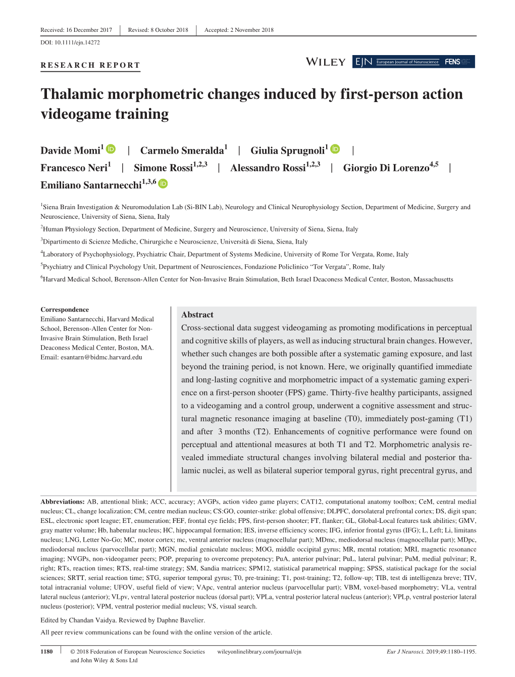 Thalamic Morphometric Changes Induced by First‐Person Action Videogame Training