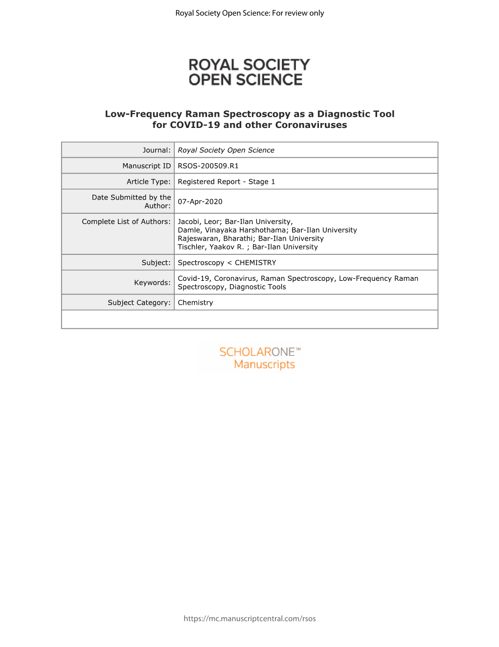 Low-Frequency Raman Spectroscopy As a Diagnostic Tool for COVID-19 and Other Coronaviruses