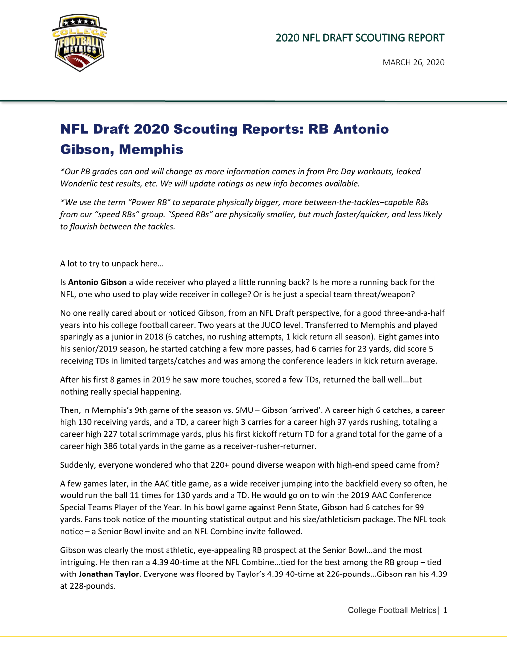 NFL Draft 2020 Scouting Reports: RB Antonio Gibson, Memphis