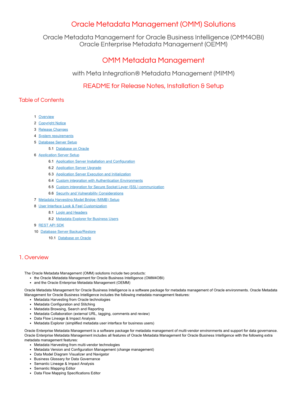 Oracle Metadata Management (OMM) Solutions OMM Metadata