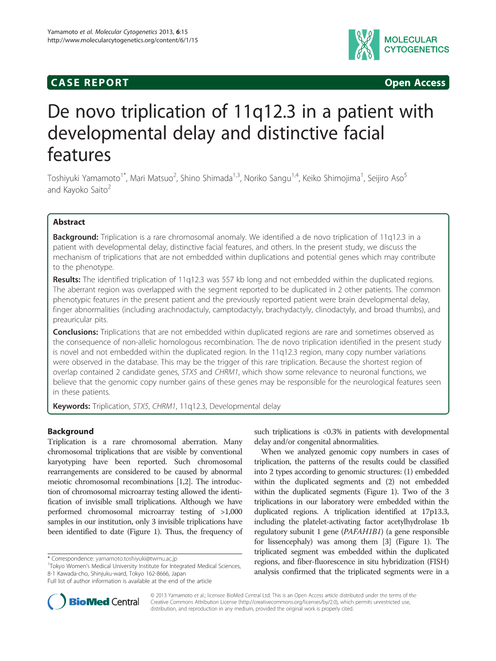 De Novo Triplication of 11Q12.3 in a Patient with Developmental Delay