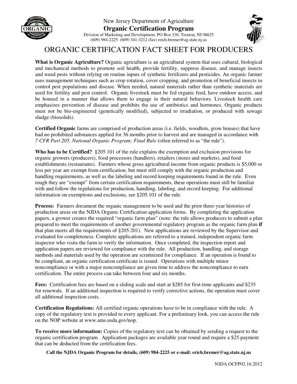 Organic Certification Fact Sheet for Producers