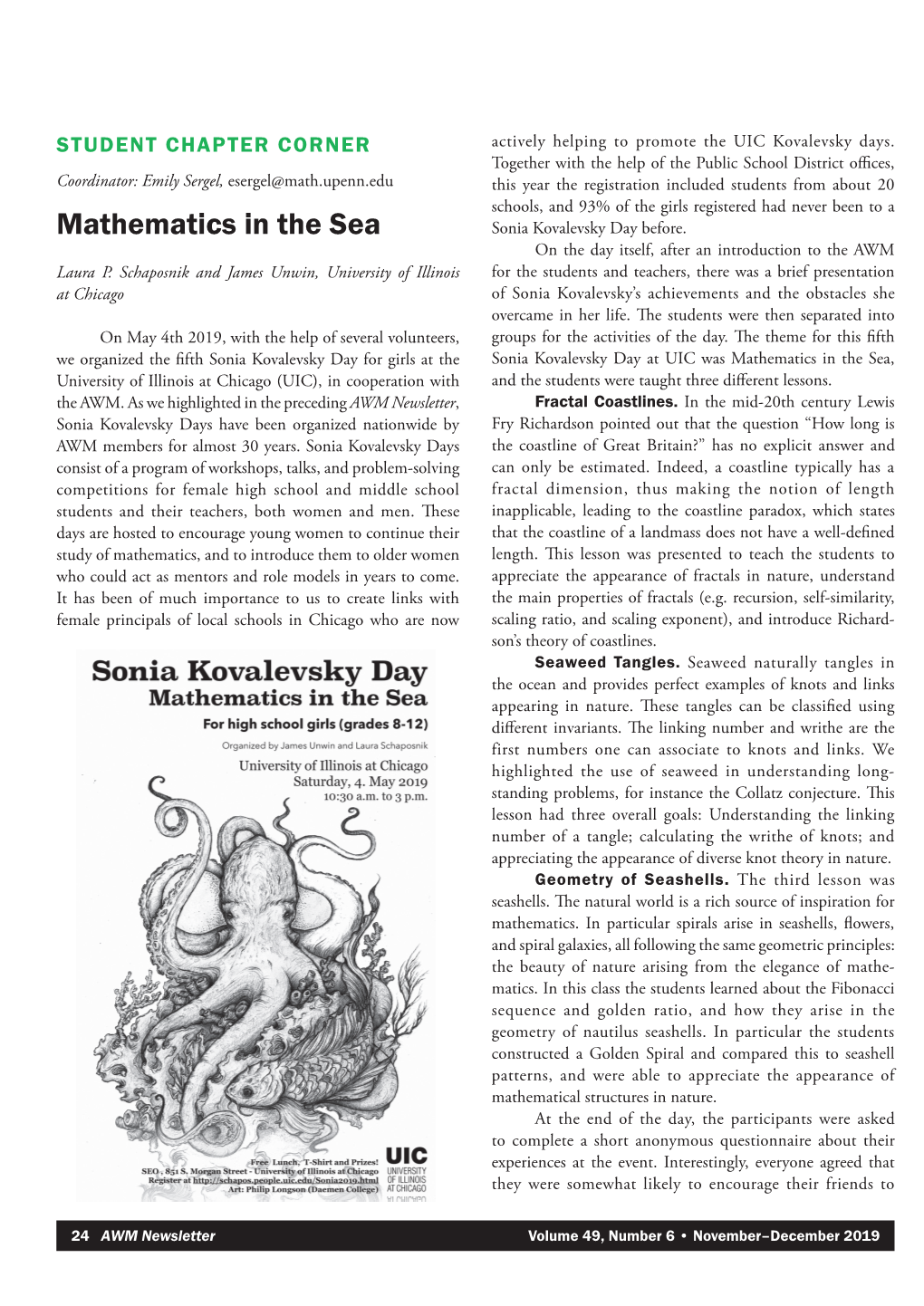 Mathematics in the Sea Sonia Kovalevsky Day Before